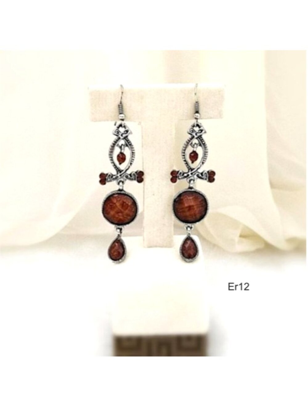 EE Vintage Chandelier Earrings Brown Czech Beads